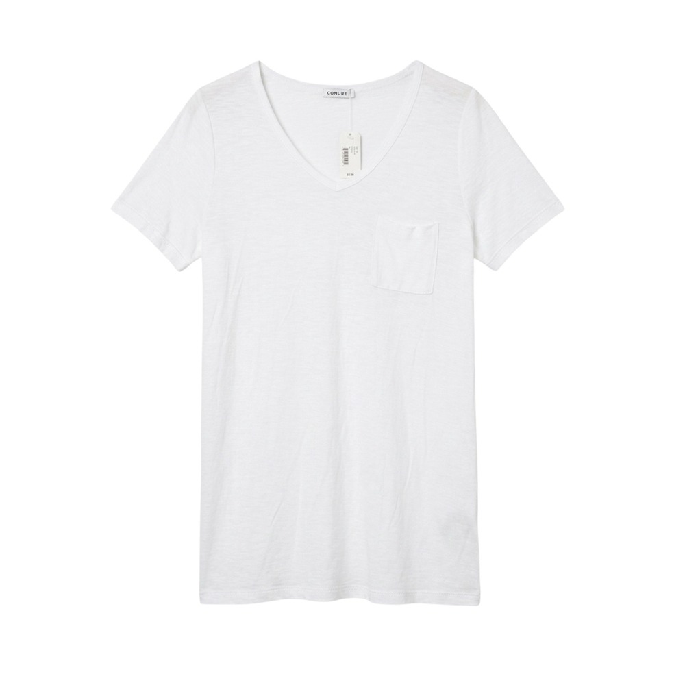 NWT Comune Malibu V-Neck Tee Women Size Medium White Cotton Modal Pocket T-Shirt